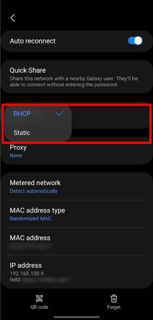 Find IP Settings and change to Static from DHCP.