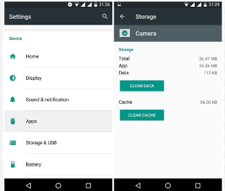 Clear the Cache and data related to Camera