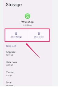 Clear the Data and Cache related to Whatsapp