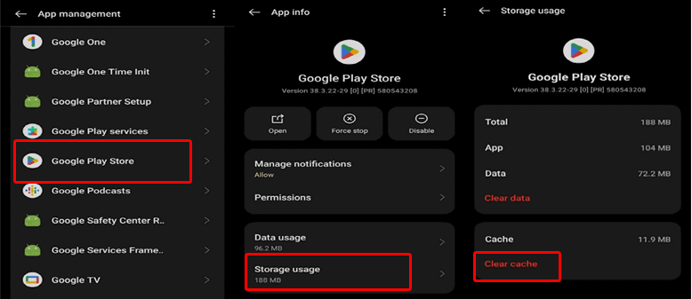 clear cache and data