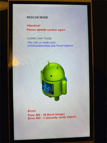 Rescue Mode Attention Please Update System Again Error