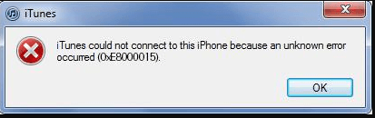  iTunes Error 0xE8000015