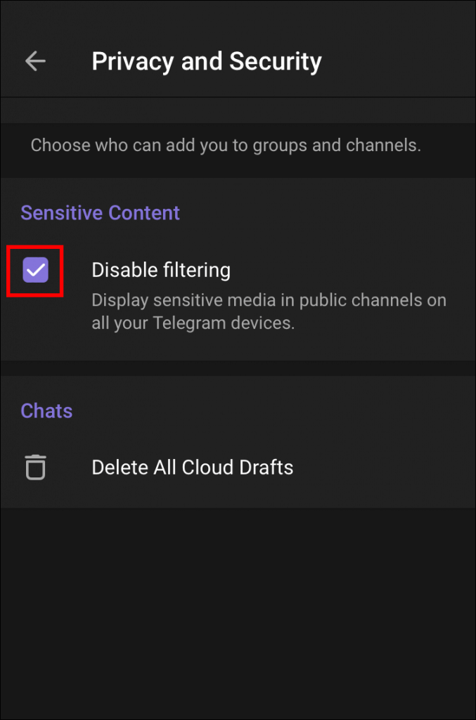 disable filtering